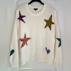 Rails Zoey Intarsia Star Cotton & Cashmere Sweater Ivory Rainbow Size M, NWOT